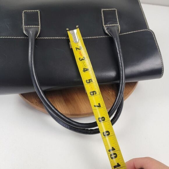 Lamberston Truex Boxcar Black Leather Handbag Bag Purse Italy - Picture 12 of 16